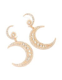 Gold Diamante Double Moon Earrings - link has visual effect only
