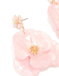 Gold Pink Acrylic Flower Drop Earrings - link has visual effect only