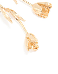 Gold Long Statement Flower Earrings - link has visual effect only