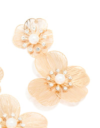 Gold Pearl Flower Drop Earrings - link has visual effect only