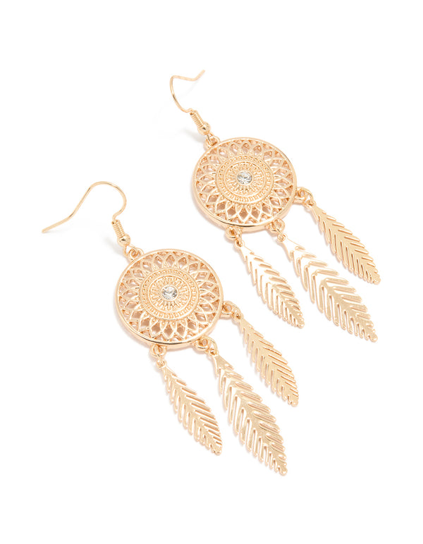 Gold Mini Dreamcatcher Earrings