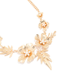 Gold Flower & Leaf Statement Necklace - link has visual effect only