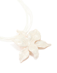 Gold White Enamel Orchid Cord Necklace - link has visual effect only