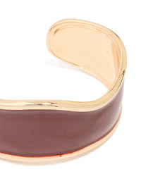 Gold Dark Red Enamel Wrist Cuff - link has visual effect only