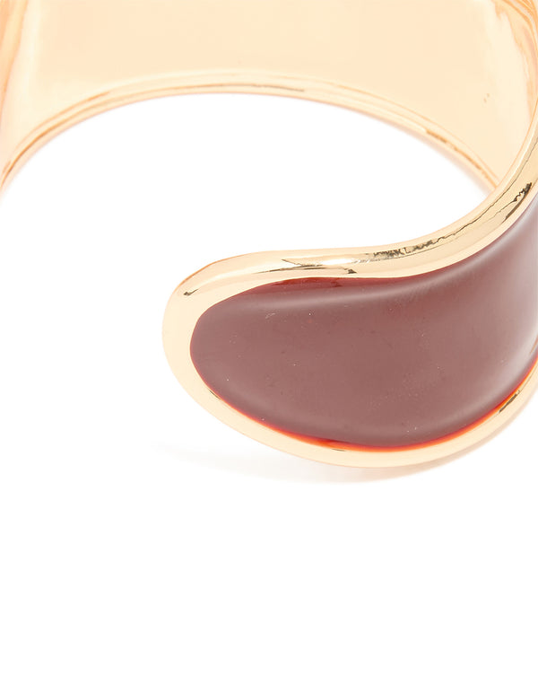 Gold Dark Red Enamel Wrist Cuff