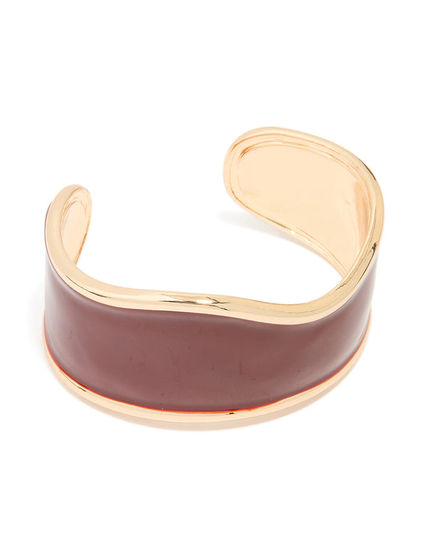 Gold Dark Red Enamel Wrist Cuff