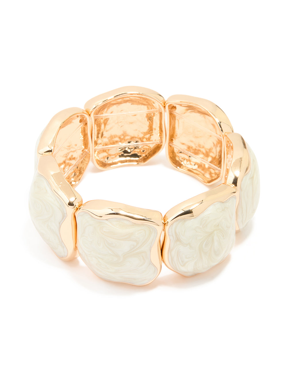 Gold White Marbled Organic Stretch Bracelet