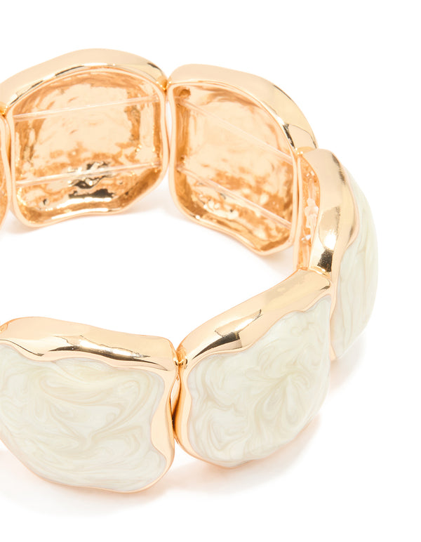 Gold White Marbled Organic Stretch Bracelet