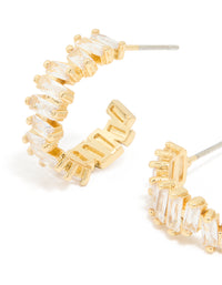 Gold Plated Organic Cubic Zirconia Baguette Hoop Earrings - link has visual effect only