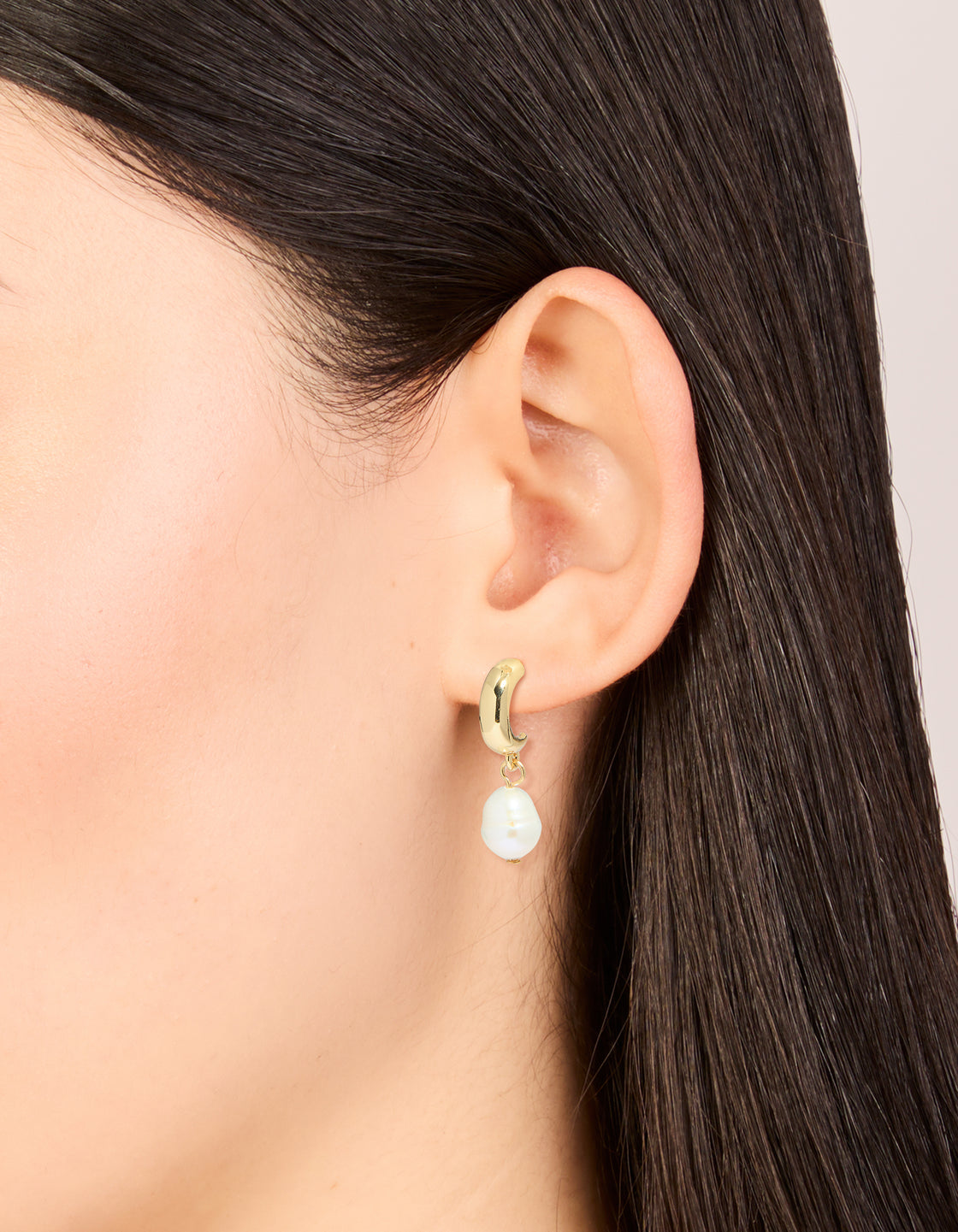Gold Plated Freshwater Pearl Drop Huggie Earrings