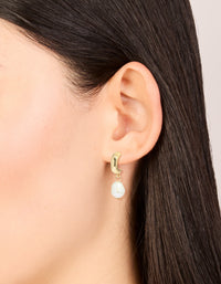 Gold Plated Freshwater Pearl Drop Huggie Earrings - link has visual effect only