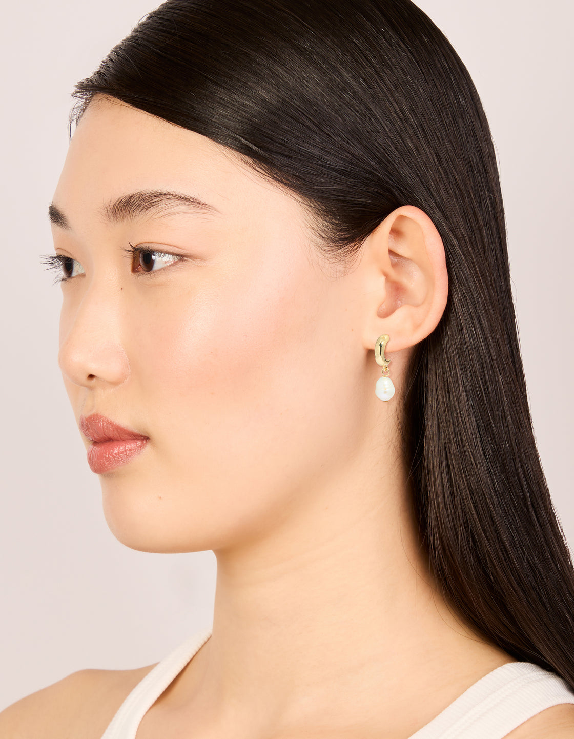 Gold Plated Freshwater Pearl Drop Huggie Earrings