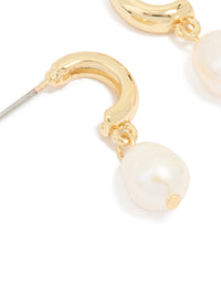 Gold Plated Freshwater Pearl Drop Huggie Earrings - link has visual effect only