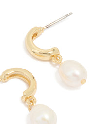 Gold Plated Freshwater Pearl Drop Huggie Earrings - link has visual effect only