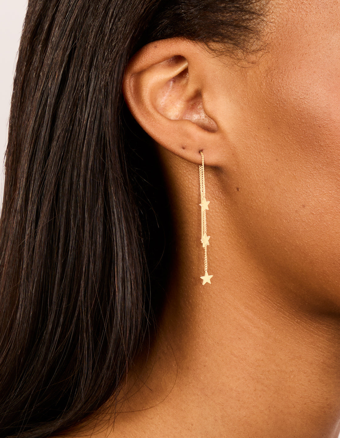Gold Plated Triple Star Thread Through Earrings