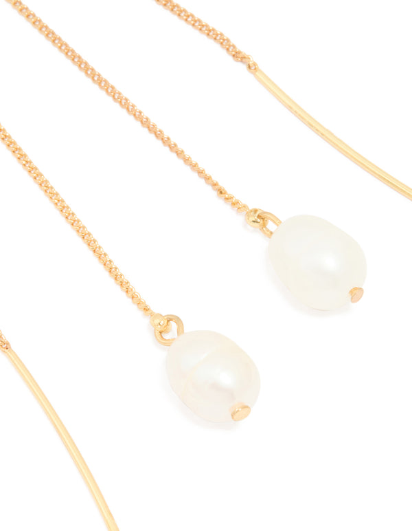 Gold Plated Freshwater Pearl Thread Through Earrings