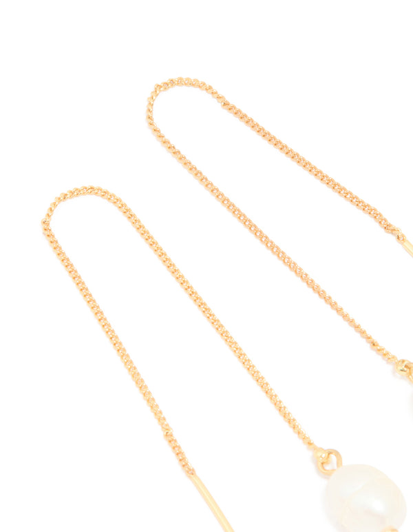 Gold Plated Freshwater Pearl Thread Through Earrings