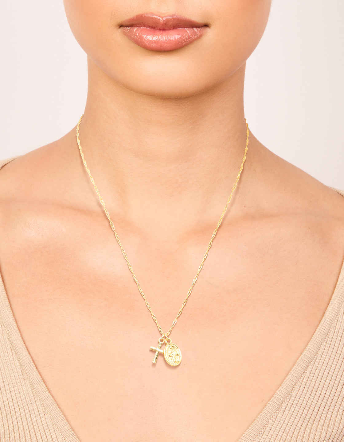 Gold Plated Cross & Coin Necklace