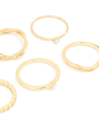 Gold Plated Diamante Twisted V Rings 6-Pack - link has visual effect only