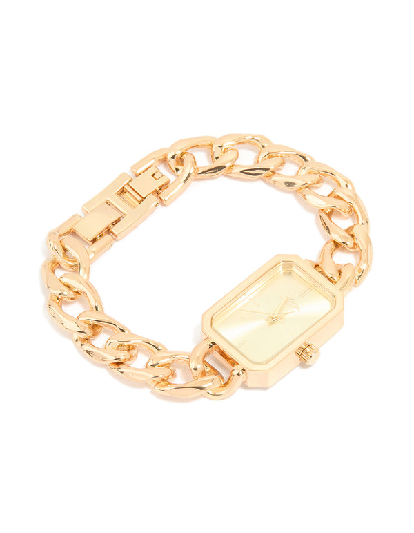 Gold Rectangle Chain Watch