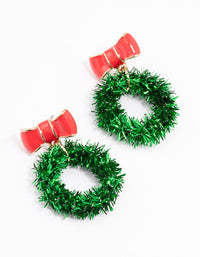 Gold Green Wreath & Red Bow Earrings - link has visual effect only