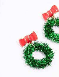 Gold Green Wreath & Red Bow Earrings - link has visual effect only