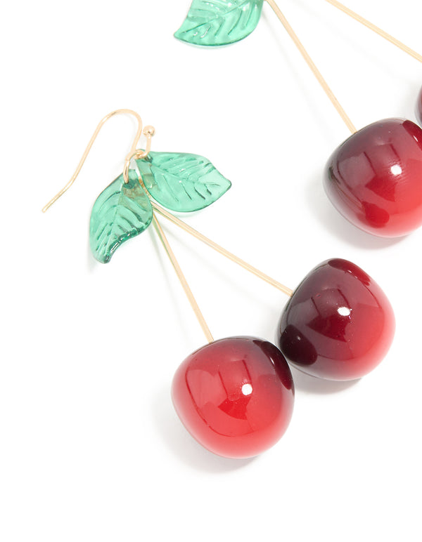 Gold Acrylic Cherry Drop Earrings