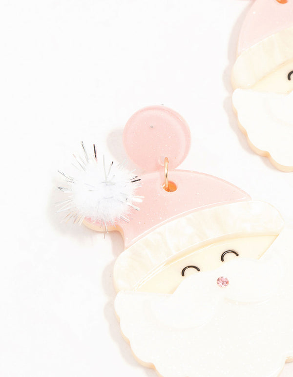 Pink Acrylic Santa Head Earrings