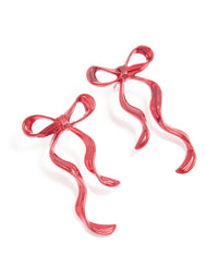Red Coated Metal Dangle Bow Stud Earrings - link has visual effect only