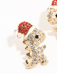 Gold Diamante Dinosaur With A Santa Hat Stud Earrings - link has visual effect only