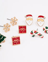Gold Snowflake & Red Present Earrings 5-Pack - link has visual effect only