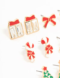 Gold Candy Cane & Bow Earrings 12-Pack - link has visual effect only