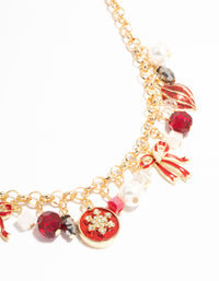 Gold Red Bow & Red Bauble Charm Necklace - link has visual effect only
