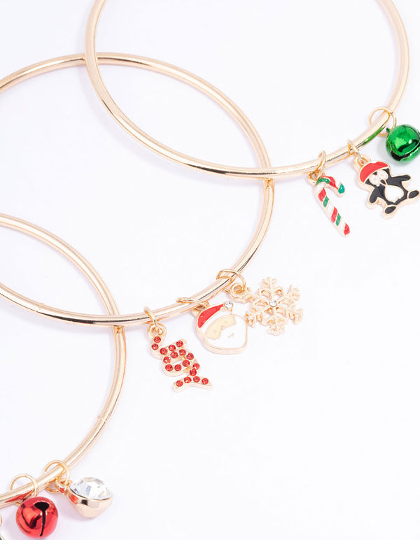 Gold Mixed Festive Charm Bangles 3-Pack