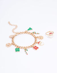 Gold Festive Motif Charm Bracelet & Ring Set - link has visual effect only
