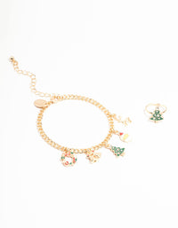 Gold Festive Tree Motif Ring & Festive Charm Bracelet Set - link has visual effect only