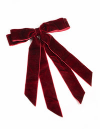 Burgundy Velvet Fabric Double Bow Hair Clip - link has visual effect only