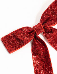Red Glittery Fabric Bow Hair Clip - link has visual effect only