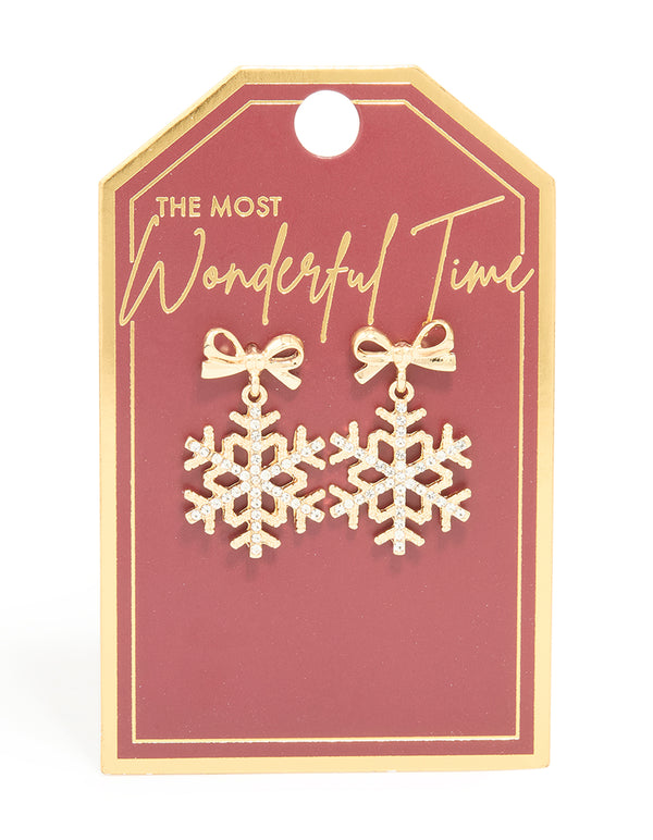 Gold Diamante Bow Snowflake Earrings