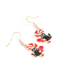 Gold Candy Cane Cat Drop Earrings - link has visual effect only
