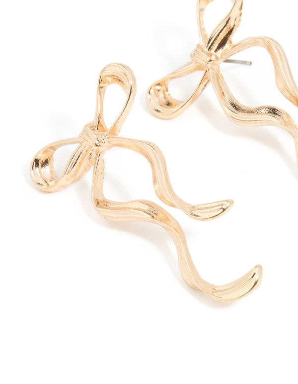 Gold Dangle Bow Stud Earrings