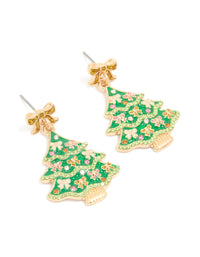 Gold Bow Festive Tree Drop Earrings - link has visual effect only