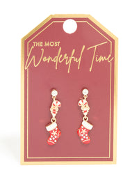 Gold Diamante Stocking & Candy Cane Drop Earrings - link has visual effect only
