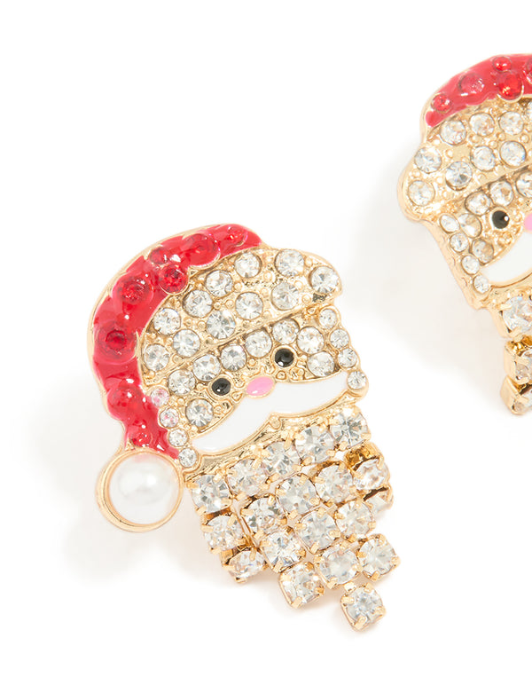 Gold Diamante Santa Stud Earrings