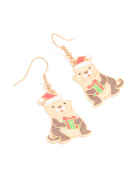 Gold Santa Hat Otter Drop Earrings - link has visual effect only