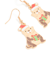 Gold Santa Hat Otter Drop Earrings - link has visual effect only