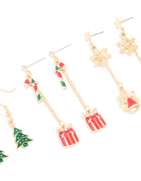 Gold Bell & Present Chain Earrings 3 Pack - link has visual effect only