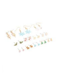 Gold Snowflake & Snowman Earrings 12-Pack - link has visual effect only