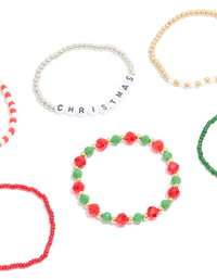 Multicoloured Beaded Festive Stretch Bracelets 5-Pack - link has visual effect only