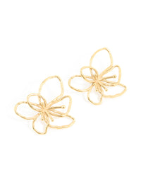 Waterproof Gold Plated Stainless Steel Flower Outline Stud Earrings - link has visual effect only